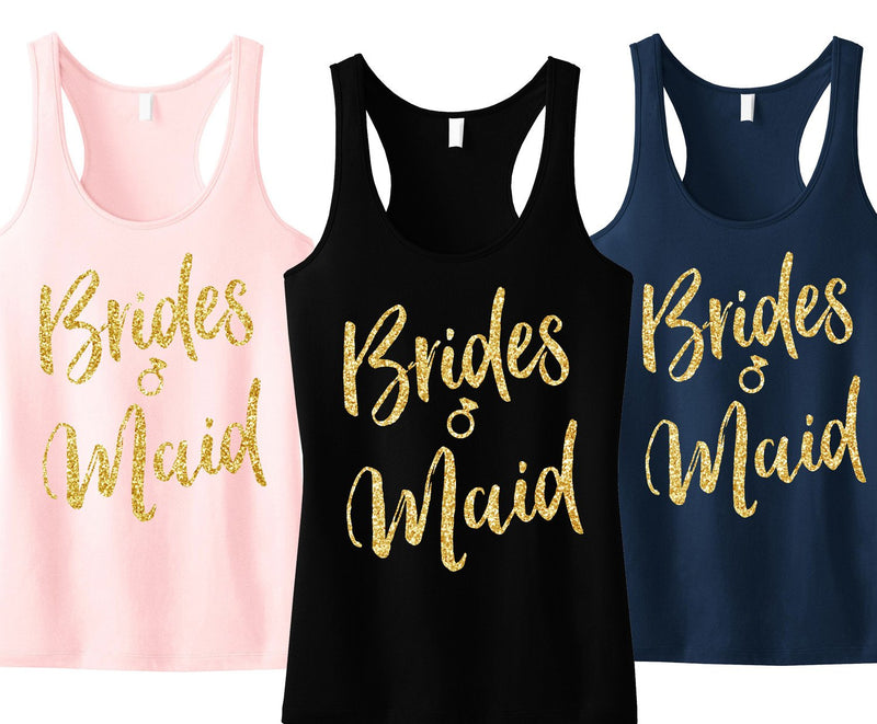 Bridesmaid Script Tank Top with Gold Glitter - Pick Color