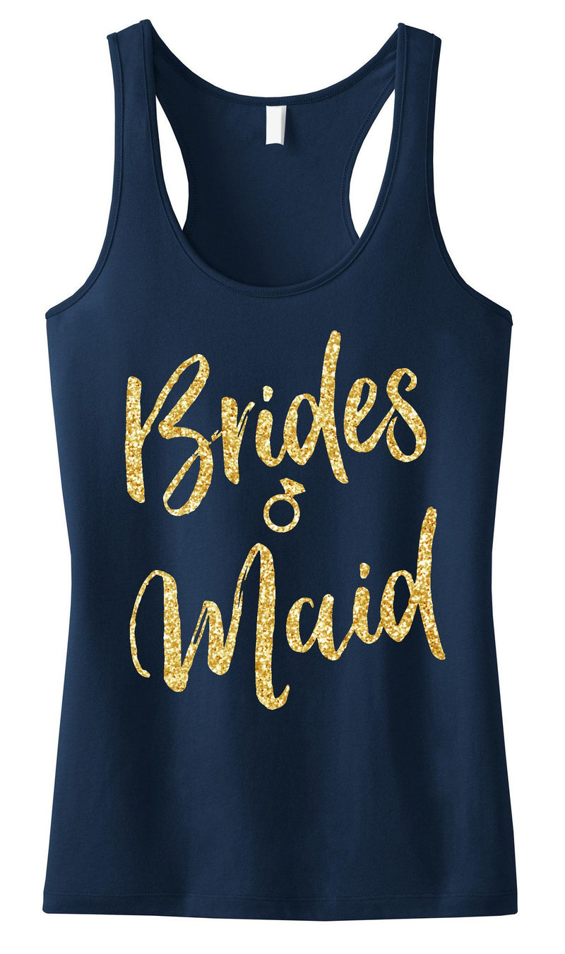 Bridesmaid Script Tank Top with Gold Glitter - Pick Color