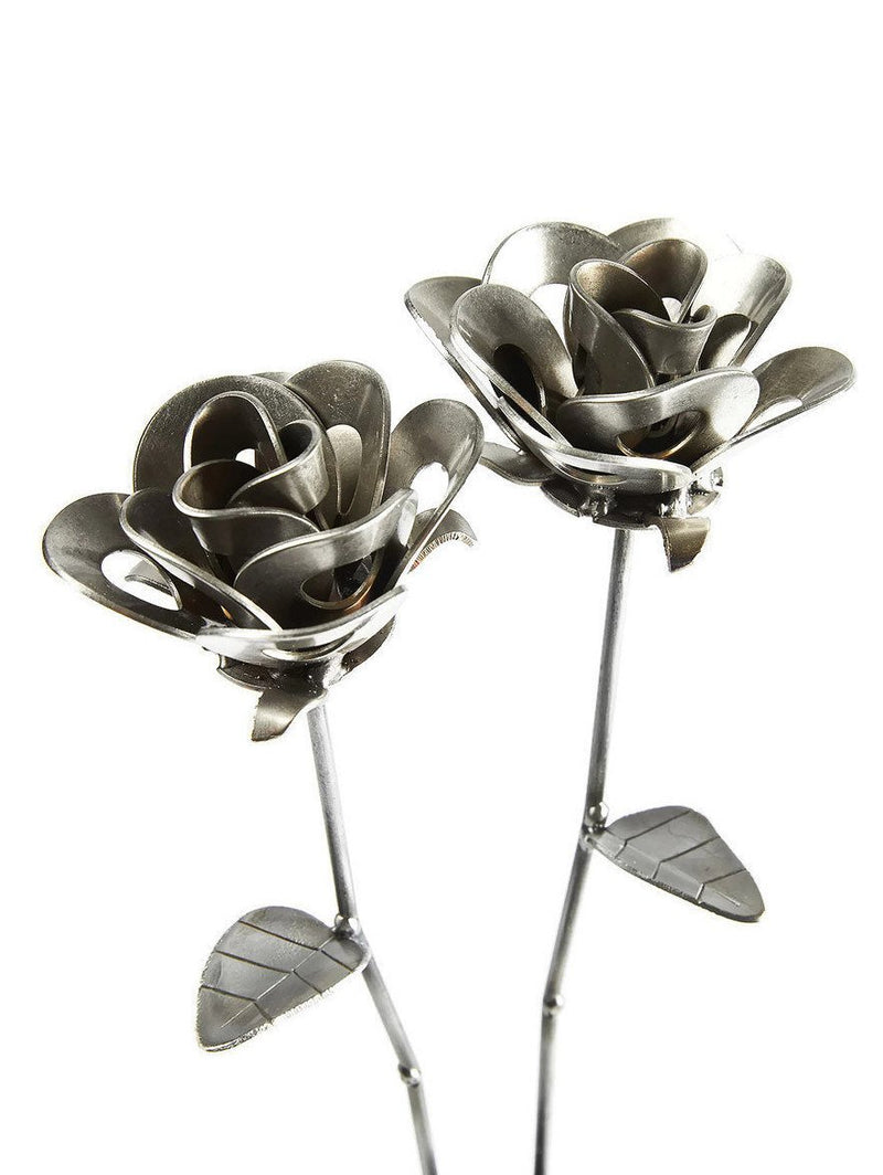 Two Metal Roses, Metal Rose Pair, Metal Rose Sculptures, Steampunk