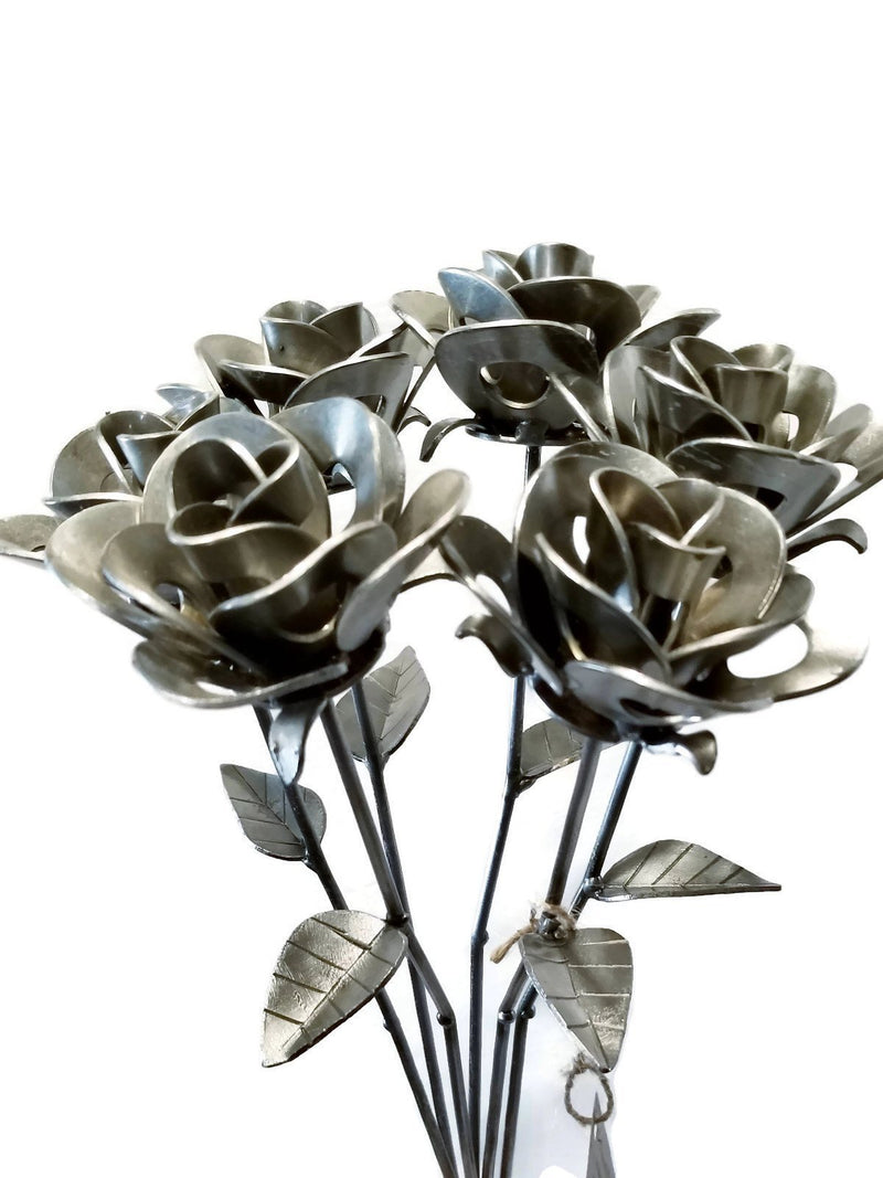 Half Dozen Metal Roses, Six Metal Roses, Welded Metal Rose Sculptures,