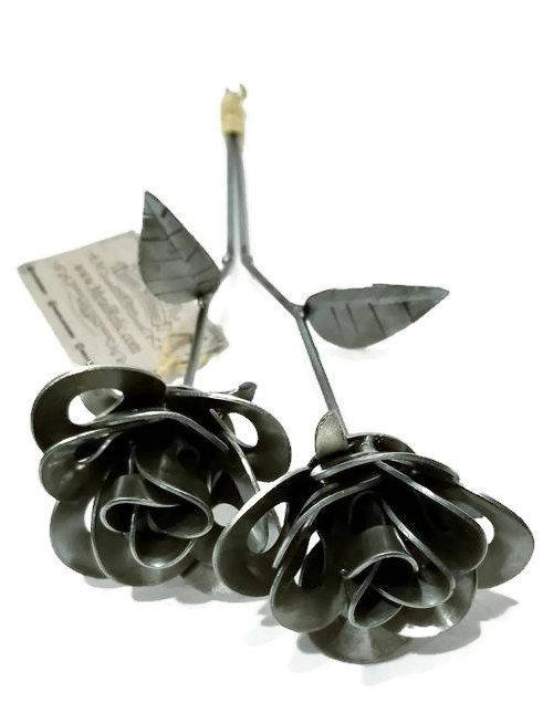 Two Metal Roses, Metal Rose Pair, Metal Rose Sculptures, Steampunk