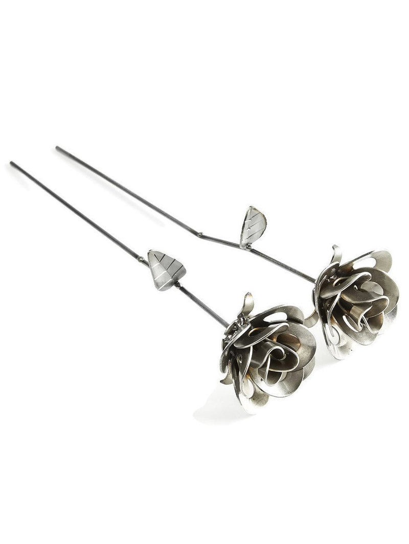 Two Metal Roses, Metal Rose Pair, Metal Rose Sculptures, Steampunk