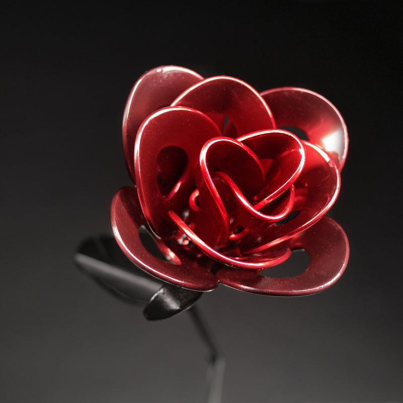 Red and Black Immortal Roses, Recycled Metal Roses, Steel Rose