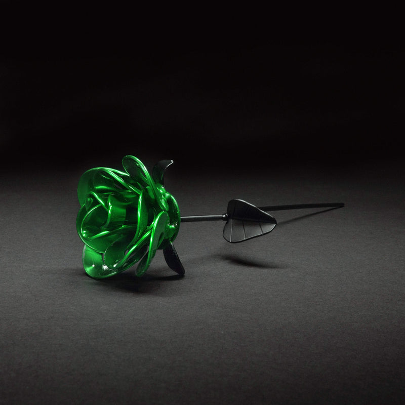 Green and Black Immortal Rose, Recycled Metal Rose, Steel Rose