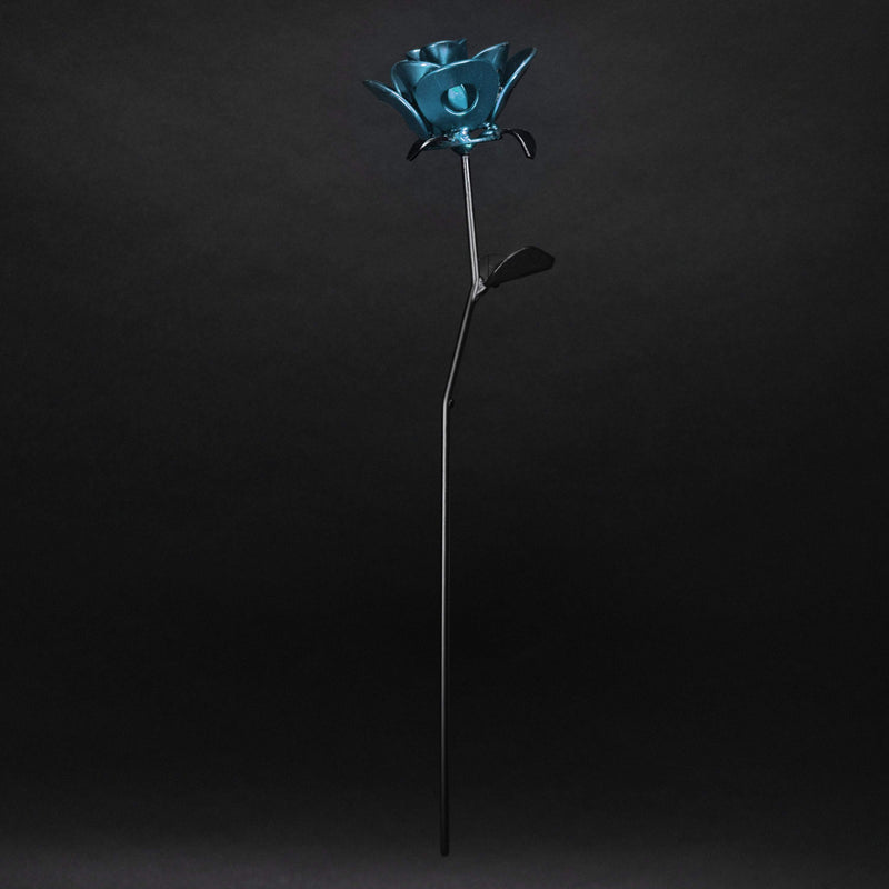 Light Blue and Black Immortal Rose, Recycled Metal Rose, Steel Rose