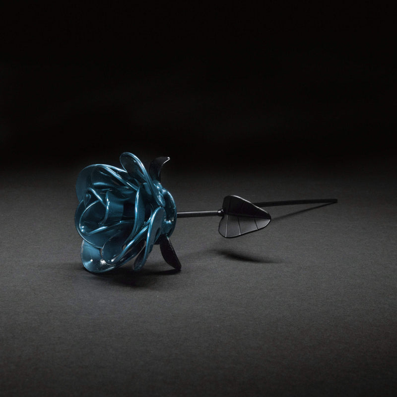 Light Blue and Black Immortal Rose, Recycled Metal Rose, Steel Rose