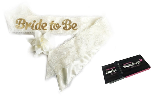 "Bride To Be" White Lace & Satin Bachelorette