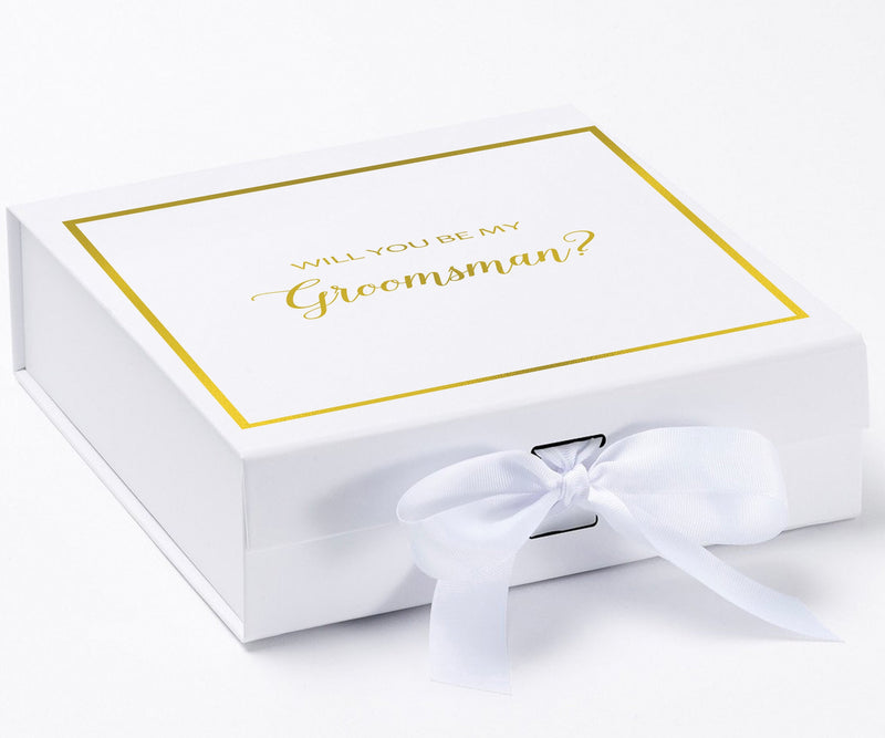 Will You Be My groomsman? Proposal Box White -  Border