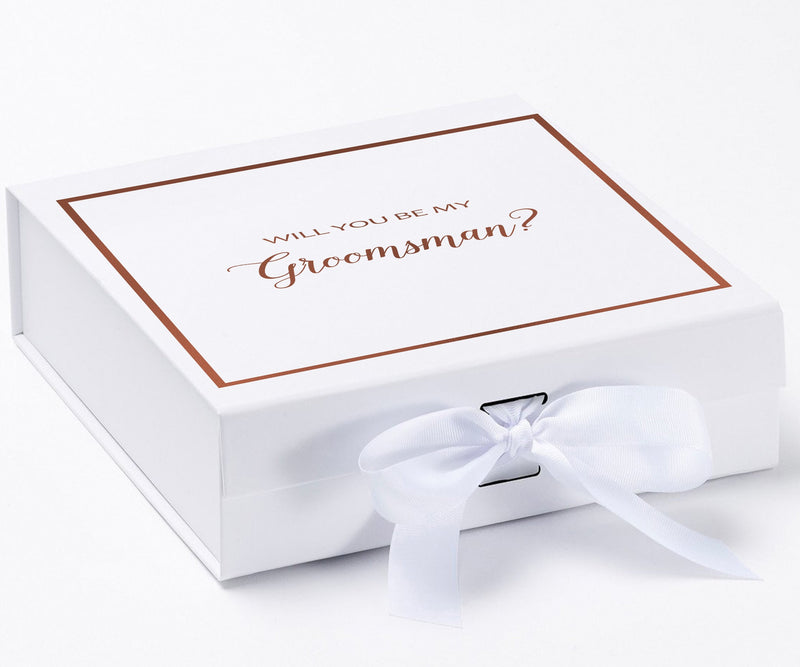 Will You Be My groomsman? Proposal Box White -  Border