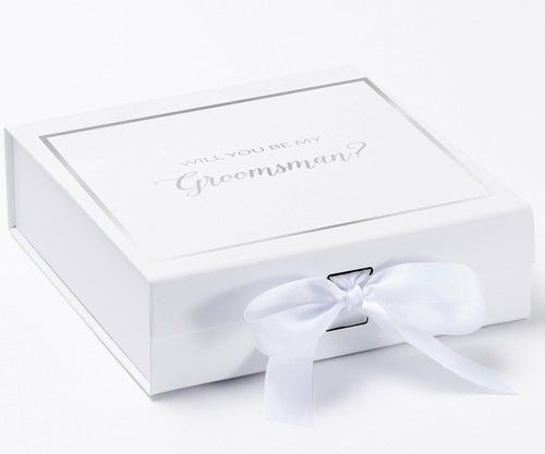 Will You Be My groomsman? Proposal Box White -  Border